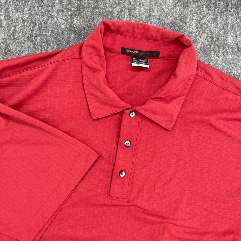 Nike Tiger Woods Shirt Mens 2XL Red Dri-FIT Golf Polo Textured Logo